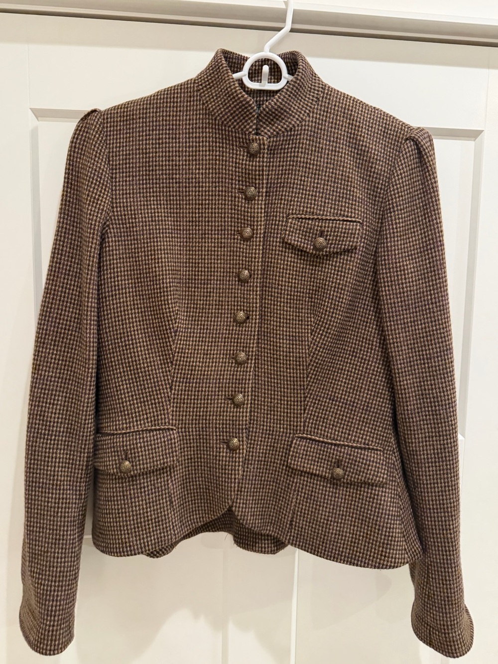 Lauren Ralph Lauren Brown Houndstooth Stand-Collar Blazer